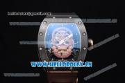 Richard Mille RM052 Miyota 9015 Automatic PVD/Rose Gold Case with Pink Skull Dial and PVD Bezel Black Rubber Strap