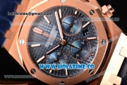 Audemars Piguet Royal Oak Chrono 41MM Swiss Valjoux 7750 Automatic Rose Gold Case with Blue Dial Stick Markers and Blue Leather Strap (EF)