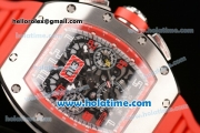 Richard Mille Felipe Massa Flyback Chrono Swiss Valjoux 7750 Automatic Steel Case with Skeleton Dial Numeral Markers and Red Rubber Bracelet