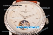 Vacheron Constantin Malte Tourbillon Asia Automatic Steel Case with Stick Markers and White Dial - Diamonds Bezel