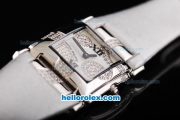 Patek Philippe Twenty-4 Swiss Quartz Movement Plate Platinum Case with Diamond/White Dial and White Leather Strap