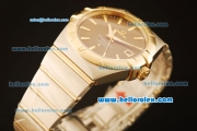 Omega Constellation Co-Axial Swiss ETA 2824 Automatic Steel Case with Yellow Gold Bezel and Brown MOP Dial-Two Tone Bracelet