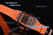 Richard Mille RM011 Swiss Valjoux 7750-SHG Automatic Brown PVD Case with Orange Rubber Strap and Skeleton Dial