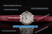 Cartier Ballon Bleu De Large Miyota Quartz Steel Case with Diamonds Bezel White MOP Dial and Burgundy Leather Strap