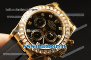 Rolex Daytona Black Dial And Bezel With Yellow Gold Case Euipment Rolex 4130 With Rubber Strap(EF)