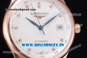 Longines Master Swiss ETA 2824 Automatic Rose Gold Case with White Dial Diamonds Markers and Brown Leather Strap (ZF)