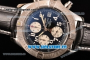 Breitling Avenger Seawolf Miyota Quartz Steel Case with Black Dial and Black Leather Strap - White Arabic Numeral Markers