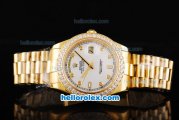 Rolex Day Date II Automatic Movement Full Gold with Diamond Bezel-White Dial and Diamond Markers