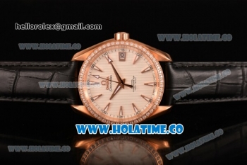 Omega Aqua Terra 150 M Co-Axial Clone Omega 8501 Automatic Rose Gold Case with White Dial and Stick Markers - Diamonds Bezel (EF)