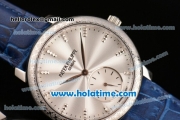 Patek Philippe Calatrava Miyota Quartz Steel Case with Blue Leather Bracelet and Silver Sitck Markers