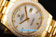 Rolex Day Date II Automatic Movement Full Gold with Diamond Bezel-Silver Dial and Diamond Markers
