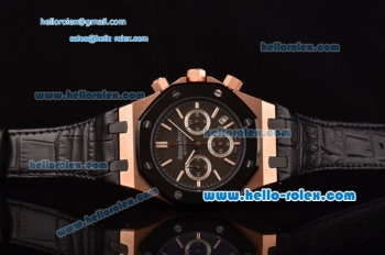 Audemars Piguet Royal Oak Chronograph Miyota OS20 Quartz Rose Gold Case with Black Leather Strap Black Dial and Stick Markers