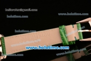 Patek Philippe Complications Miyota Quartz Rose Gold Case with White MOP Dial Green Leather Bracelet and Numeral Markers