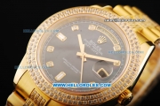 Rolex Day Date II Automatic Movement Full Gold with Double Row Diamond Bezel - Diamond Markers and Black MOP Dial