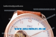 IWC Portugueser Tourbillon Hand-Wound Asia 2813 Automatic Rose Gold Case with White Dial Brown Leather Strap and Arabic Numeral Markers