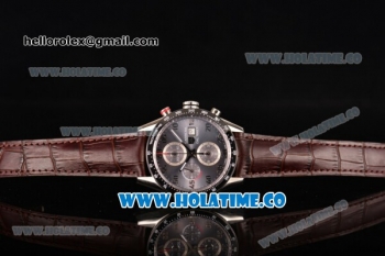 Tag Heuer Carrera Calibre 1887 Automatic Chrono Swiss Valjoux 7750 Automatic Steel Case with Grey Dial Brown Leather Strap and Arabic Numeral Markers