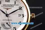 Longines Master Power Reserve Swiss ETA 2824 Automatic Yellow Gold Case with White Dial and Arabic Numeral Markers Black Leather Strap