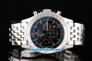 Breitling Montbrillant Chronograph Quartz Movement Silver Case with Black Dial and Silver Stick Marker-SSband