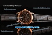 Patek Philippe Grand Complitcations Asia 2813 Automatic Rose Gold Case with Black Leather Strap Black Dial and Stick Markers