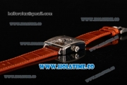 Minorva Swiss Tourbillon Manual Winding Steel Case with Orange Leather Strap and Skeleton Dial