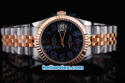 Rolex Datejust Oyster Perpetual Automatic Two Tone with Black Dial,Blue Marking and Rose Gold Bezel