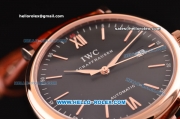 IWC Portofino Vintage Swiss ETA 2892 Automatic Rose Gold Case with Brown Leather Strap and Black Dial