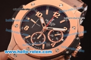 Hublot Big Bang Swiss Valjoux 7750 Automatic Rose Gold Case/Strap with Black Dial