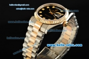 Rolex Day-Date Rolex 3156 Automatic Steel Case with Two Tone Strap Black Dial and Diamond Markers