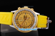 Breitling Navitimer Automatic Movement Gold Bezel with Yellow Dial and Rubber Strap
