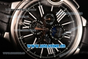 Cartier Ballon Bleu De 44MM Asia Automatic Steel Case with Black Dial White Roman Numeral Markers and Black Leather Strap