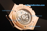 Hublot Aero Bang Chronograph Swiss Valjoux 7750 Automatic Movement Rose Gold Case with Titanium Bezel and Black Rubber Strap