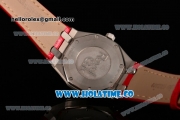 Audemars Piguet Royal Oak Lady Swiss Quartz Steel Case with Red Leather Strap White Dial and Stick Markers