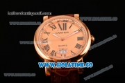 Cartier Rotonde De Miyota Quartz Rose Gold Case with Brown Leather Strap and Rose Gold Dial - Roman Numeral Markers