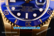 Rolex Submariner Clone Rolex 3135 Automatic Yellow Gold Case/Bracelet with Blue Dial and Dot Markers (BP)