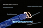 Cartier Ballon Bleu Swiss Quartz Rose Gold Case with Blue Leather Strap Diamond Bezel and Blue Dial