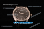Rolex Cellini Asia Automatic Steel Case with Black Dial Stick Markers and Black Leather Strap - Diamonds Bezel (BP)
