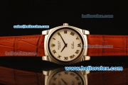 Rolex Cellini Swiss Quartz Steel Case with White Dial and Brown Leather Strap-Roman Markers