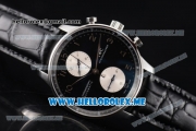 IWC Portuguese Chrono Swiss Valjoux 7750 Automatic Steel Case with Black Dial and Black Leather Strap Arabic Numeral Markers (ZF)