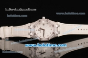 Audemars Piguet Royal Oak Ladies Swiss Quartz Steel/Diamond Case with White Leather Bracelet and White Dial - 1:1 Original