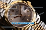 Rolex Datejust II Asia 2813 Automatic Two Tone Case/Bracelet with Grey Dial and Diamonds Markers (BP)