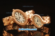 Cartier d'Art Swiss Quartz Full Rose Gold with White Dial and Diamond Bezel