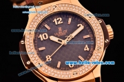 Hublot Big Bang Cappuccino Gold Swiss Quartz Rose Gold Case with Brown Rubber Strap and Brown Carbon Fiber Dial - Diamond Bezel