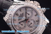 Rolex Daytona Chronograph Swiss Valjoux 7750 Automatic Steel Case with Diamond Bezel and MOP Dial-Black Leather Strap
