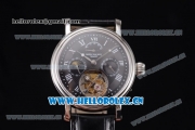 Patek Philippe Grand Complication Swiss Tourbillon Automatic Steel Case with Black Dial Black Leather Strap and Roman Numeral Markers