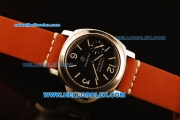 Panerai Luminor Marina Pam 318 Swiss ETA 6497 Manual Winding Steel Case with Black Dial and Red Leather Strap - 1:1 Original