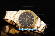 Rolex Daytona Oyster Perpetual Swiss Valjoux 7750 Automatic Movement Full Gold with Black Dial and White Stick Markers