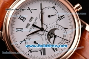 Patek Philippe Complications Asia Automatic Rose Gold Case with Brown Leather Strap Roman Numeral Markers and White Dial