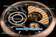 Patek Philippe Complications ST Power Reserve Automatic Rose Gold Case with Brown Leather Bracelet Black/Yellow Dial and Silver Stick Markers