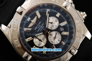 Breitling Chronomat B01 Chronograph Miyota Quartz Movement Steel Case with Black Dial-Stick Markers and Black Rubber Strap