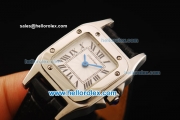 Cartier Santos Miyota Quartz Movement Steel Case with White Dial and Black Leather Strap